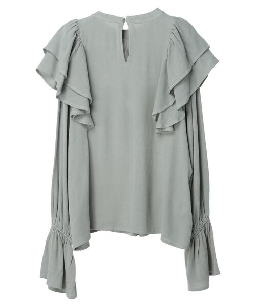 Petit fleur(プチフルール)の「・Petit Fleur ラッフルショルダーブラウス(シャツ/ブラウス・レディース・モカ/ブラック/グリーン・FREE)」の9枚目の写真