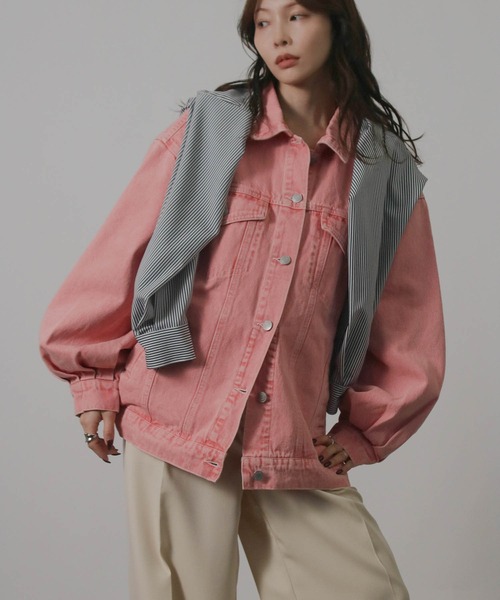 Social GIRL（ソーシャルガール）の「ボリューム袖 オーバーサイズデニムジャケット Gジャン（デニムジャケット・レディース・ブルー/ライトブルー/ブラック/ピンク/ブラウン/イエロー/ブルー系その他/ブルー系その他2・M/L/S）」の8枚目の写真