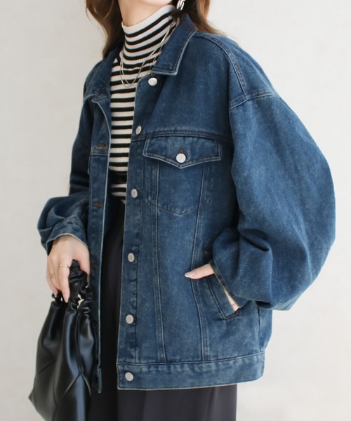 Social GIRL（ソーシャルガール）の「ボリューム袖 オーバーサイズデニムジャケット Gジャン（デニムジャケット・レディース・ブルー/ライトブルー/ブラック/ピンク/ブラウン/イエロー/ブルー系その他/ブルー系その他2・M/L/S）」の13枚目の写真