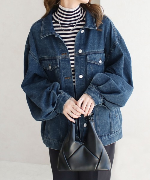 Social GIRL（ソーシャルガール）の「ボリューム袖 オーバーサイズデニムジャケット Gジャン（デニムジャケット・レディース・ブルー/ライトブルー/ブラック/ピンク/ブラウン/イエロー/ブルー系その他/ブルー系その他2・M/L/S）」の15枚目の写真