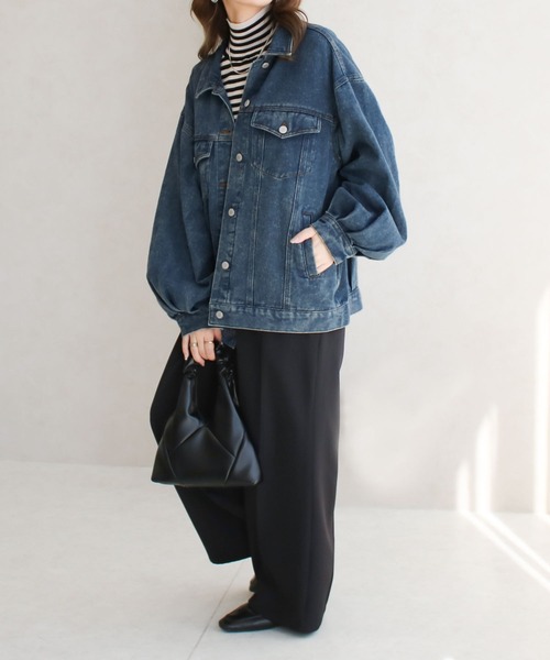 Social GIRL（ソーシャルガール）の「ボリューム袖 オーバーサイズデニムジャケット Gジャン（デニムジャケット・レディース・ブルー/ライトブルー/ブラック/ピンク/ブラウン/イエロー/ブルー系その他/ブルー系その他2・M/L/S）」の21枚目の写真
