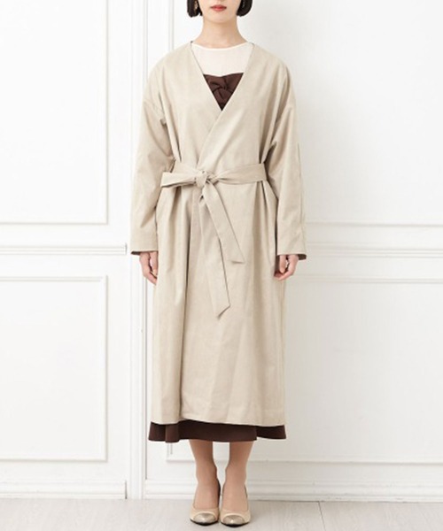 セール】ノーカラーフェイクスウェードコート（ノーカラーコート