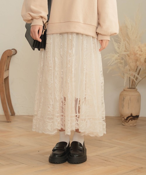 Cham.（チャム）の「レースフレアスカート（スカート・レディース・ベージュ・F）」の6枚目の写真