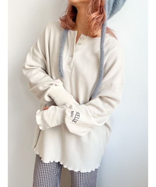 jumelle（ジュメロ）の「【フィンガーホール付き】basic over cutsew（Tシャツ/カットソー・レディース・グリーン/チャコールグレー・FREE）」の10枚目の写真