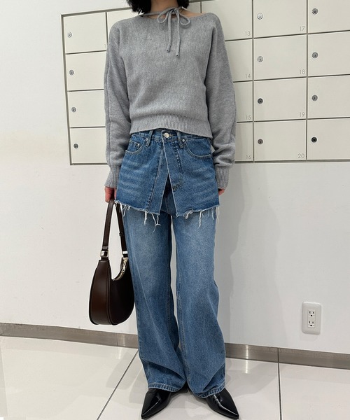 レイヤード 切り替えファッショナブルデニムワイドパンツ4052908 レイヤード 切り替えファッショナブルデニムワイドパンツ4052908