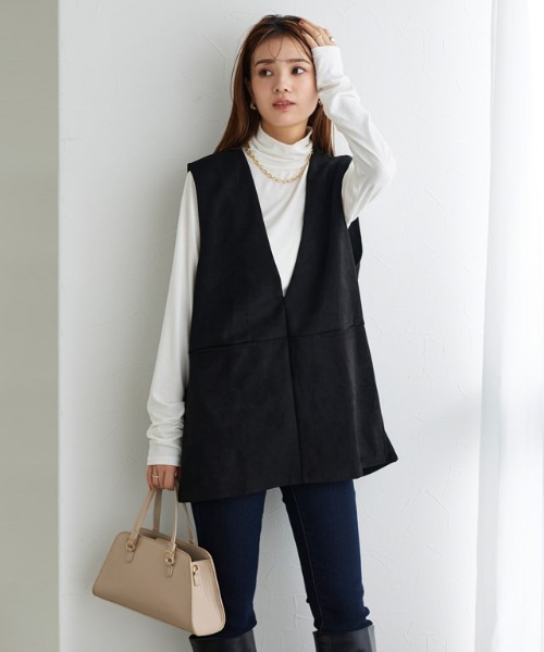 Pierrot(ピエロ)の「インナーセットフェイクスエードベスト(ベスト・レディース・ブラック/アイボリー・M/L)」の4枚目の写真