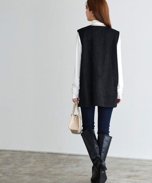 Pierrot(ピエロ)の「インナーセットフェイクスエードベスト(ベスト・レディース・ブラック/アイボリー・M/L)」の6枚目の写真