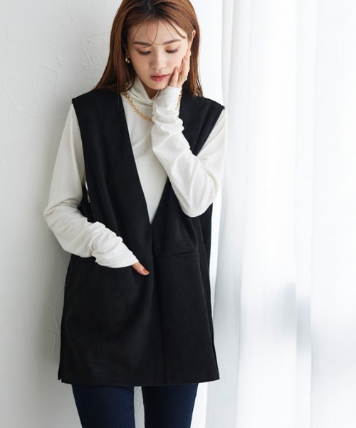 Pierrot(ピエロ)の「インナーセットフェイクスエードベスト(ベスト・レディース・ブラック/アイボリー・M/L)」の7枚目の写真