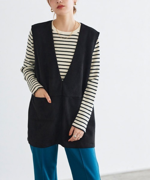 Pierrot(ピエロ)の「インナーセットフェイクスエードベスト(ベスト・レディース・ブラック/アイボリー・M/L)」の8枚目の写真