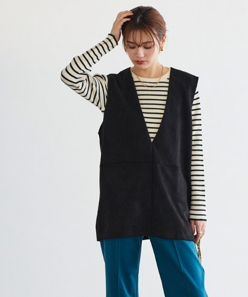 Pierrot(ピエロ)の「インナーセットフェイクスエードベスト(ベスト・レディース・ブラック/アイボリー・M/L)」の10枚目の写真