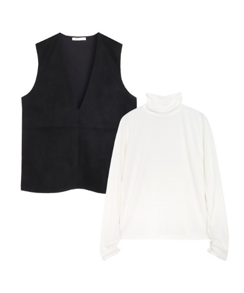 Pierrot(ピエロ)の「インナーセットフェイクスエードベスト(ベスト・レディース・ブラック/アイボリー・M/L)」の11枚目の写真