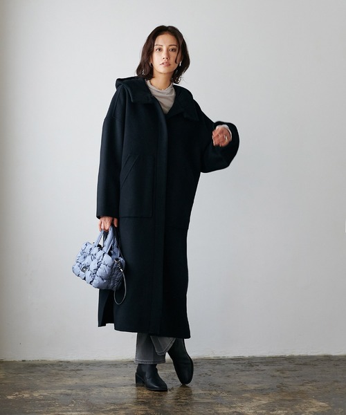 Jines(ジネス)の「フーディリバーロングコート シャルム加工スーパー110s(その他アウター・レディース・グレイッシュベージュ/ブルー/ブラック・38)」の22枚目の写真