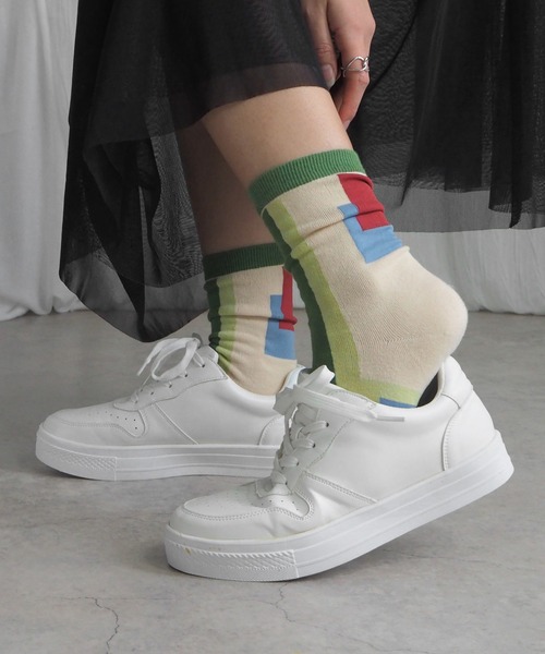 minia(ミニア)の「幾何学カラーソックス(ソックス/靴下・レディース・ブラック/グリーン/ベージュ・FREE)」の7枚目の写真