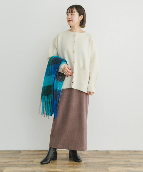 ITEMS URBANRESEARCH（アイテムズ アーバンリサーチ）の「ウールミックスノーカラーカーディガン（カーディガン/ボレロ・レディース・オフホワイト/ブラウン/ライトブルー・FREE）」の6枚目の写真