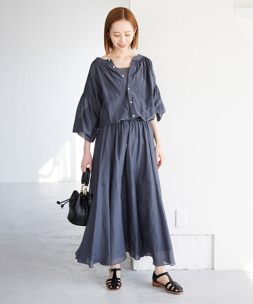 SLOBE IENA(スローブイエナ)の「《追加3》綿シルク切替ギャザースカート(スカート・レディース・ブラウン/チャコールグレー/イエロー・FREE)」の4枚目の写真