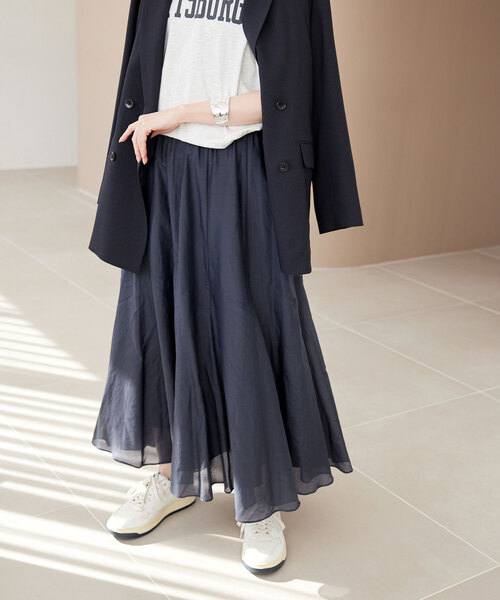 SLOBE IENA(スローブイエナ)の「《追加3》綿シルク切替ギャザースカート(スカート・レディース・ブラウン/チャコールグレー/イエロー・FREE)」の8枚目の写真