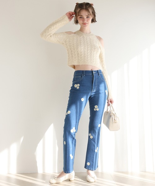 刺繍デニム　ライトブルー　sサイズ Seemi. byNICECLAUP（ シーミーバイナイスクラップ）の「【Seemi