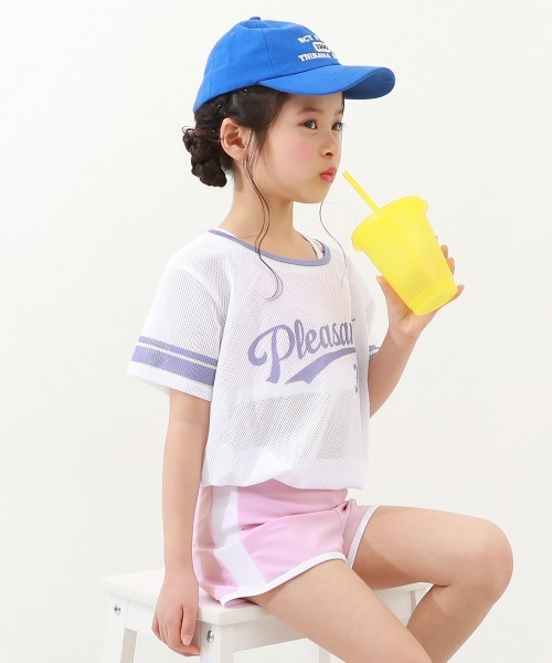 devirock（デビロック）の「メッシュTシャツ付き 3Pセパレート水着（水着・キッズ・ホワイト/パープル系4/スミクロ・110cm/100cm/130cm/120cm/160cm/150cm/140cm）」の2枚目の写真