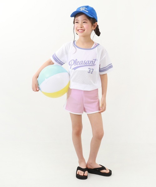 devirock（デビロック）の「メッシュTシャツ付き 3Pセパレート水着（水着・キッズ・ホワイト/パープル系4/スミクロ・110cm/100cm/130cm/120cm/160cm/150cm/140cm）」の4枚目の写真