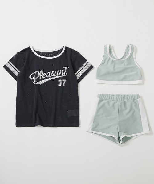 devirock（デビロック）の「メッシュTシャツ付き 3Pセパレート水着（水着・キッズ・ホワイト/パープル系4/スミクロ・110cm/100cm/130cm/120cm/160cm/150cm/140cm）」の9枚目の写真