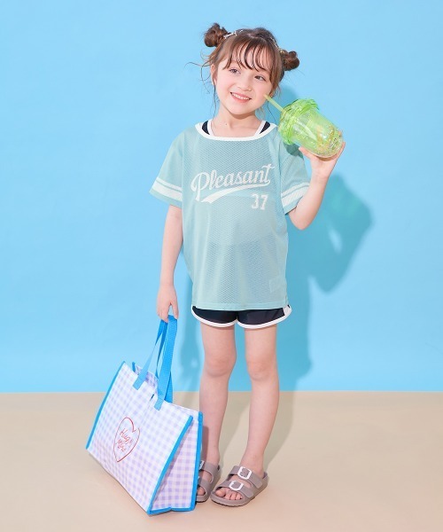 devirock（デビロック）の「メッシュTシャツ付き UVカット セパレート水着3Pセット（水着・キッズ・ホワイト/パープル系4/スミクロ/グリーン系・110cm/100cm/130cm/120cm/160cm/150cm/140cm）」の18枚目の写真