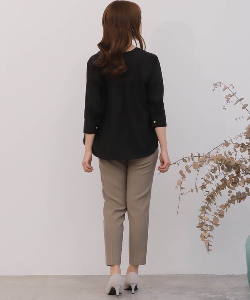 mil(ミル)の「【150㎝前後の小柄さんサイズ】バンドカラージョーゼットブラウス(シャツ/ブラウス・レディース・ブラック/ピンク/オフホワイト・M/S)」の6枚目の写真