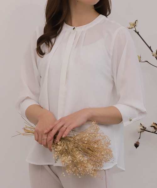 mil(ミル)の「【150㎝前後の小柄さんサイズ】バンドカラージョーゼットブラウス(シャツ/ブラウス・レディース・ブラック/ピンク/オフホワイト・M/S)」の11枚目の写真