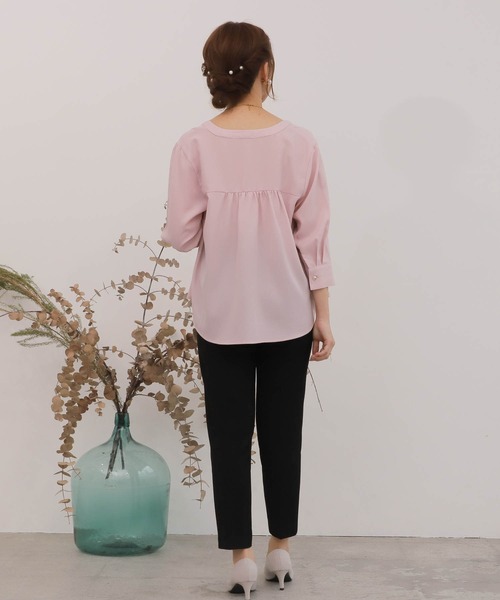 mil(ミル)の「【150㎝前後の小柄さんサイズ】バンドカラージョーゼットブラウス(シャツ/ブラウス・レディース・ブラック/ピンク/オフホワイト・M/S)」の21枚目の写真