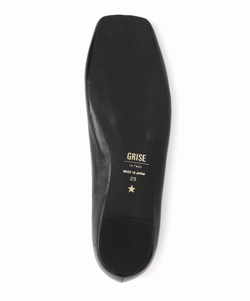 LE TALON GRISE レザースクエアプリーツフラットシューズ22.5黒 追加》GRISE2.5cmナロースクエアシームフラット（フラット