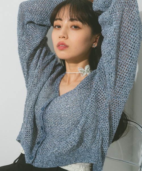 美品！　CADUNE　２WAY　ラメニット　ブルー CADUNE（カデュネ）の「リボンラメプルオーバー（ニット/セーター
