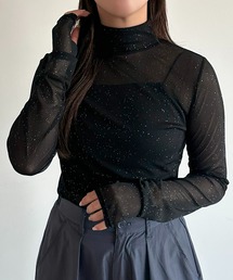 フィンガーホール付きラメシアータートルネックトップス【ZOZOTOWN限定アイテム】