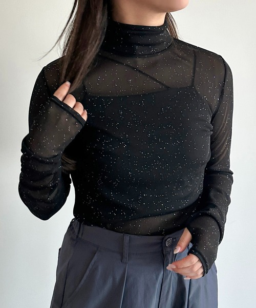 【新品未使用】ラメタートルトップ　ブラック Aunt Marie's tシャツ ラメタートルシアートップス レディース