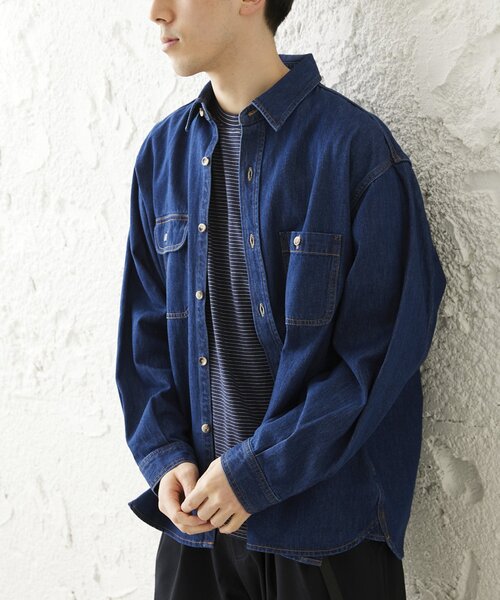 JOURNAL STANDARD relume（ジャーナルスタンダード　レリューム）の「AMERICAN デニムシャツ by COTTON USA（シャツ/ブラウス・メンズ・ブラック/ネイビー・MEDIUM/LARGE）」の2枚目の写真