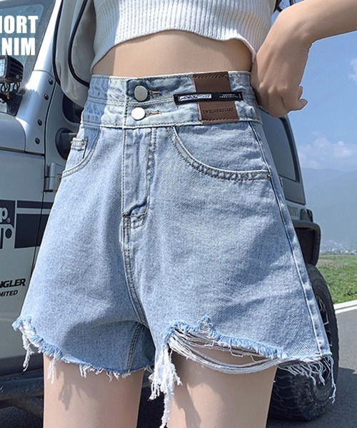 Miniministore(ミニミニストア)の「ダメージ加工デニムショートパンツ 韓国風(デニムパンツ・レディース・ブラック/サックスブルー/ホワイト・L/M/XL)」の3枚目の写真