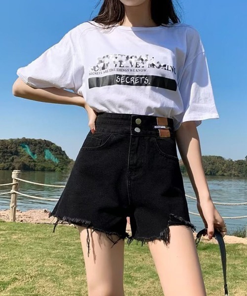 Miniministore(ミニミニストア)の「ダメージ加工デニムショートパンツ 韓国風(デニムパンツ・レディース・ブラック/サックスブルー/ホワイト・L/M/XL)」の11枚目の写真