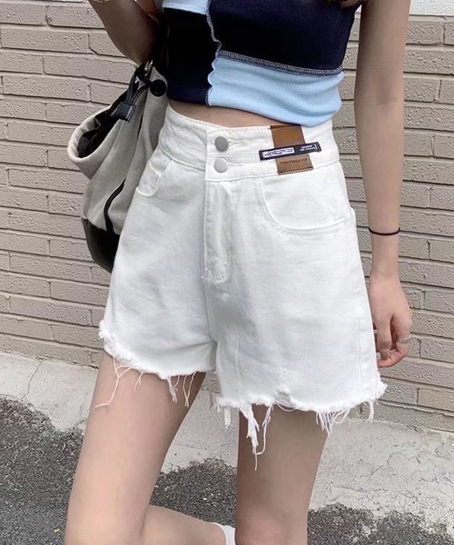 Miniministore(ミニミニストア)の「ダメージ加工デニムショートパンツ 韓国風(デニムパンツ・レディース・ブラック/サックスブルー/ホワイト・L/M/XL)」の16枚目の写真