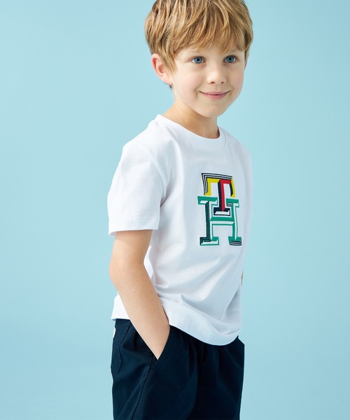   総柄 Tシャツ キッズ トミーヒルフィガー 男の子 KIDS エッセンシャルロゴロングスリーブTシャツ | トミー