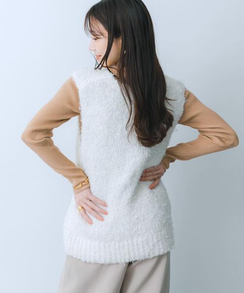 HEYUMM（ヘユム）の「チュールテープニットベスト（ベスト・レディース・ブラック/アイボリー/グレー・ONE）」の10枚目の写真