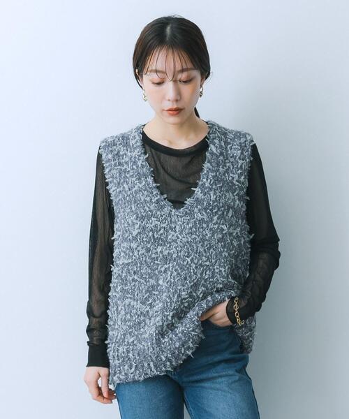 HEYUMM（ヘユム）の「チュールテープニットベスト（ベスト・レディース・ブラック/アイボリー/グレー・ONE）」の19枚目の写真