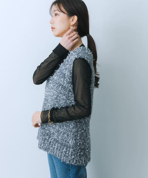 HEYUMM（ヘユム）の「チュールテープニットベスト（ベスト・レディース・ブラック/アイボリー/グレー・ONE）」の22枚目の写真