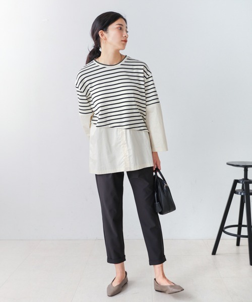 Bou Jeloud(ブージュルード)の「ボーダー斜め切替ドッキングトップス(Tシャツ/カットソー・レディース・オフホワイト/グレー・38)」の7枚目の写真