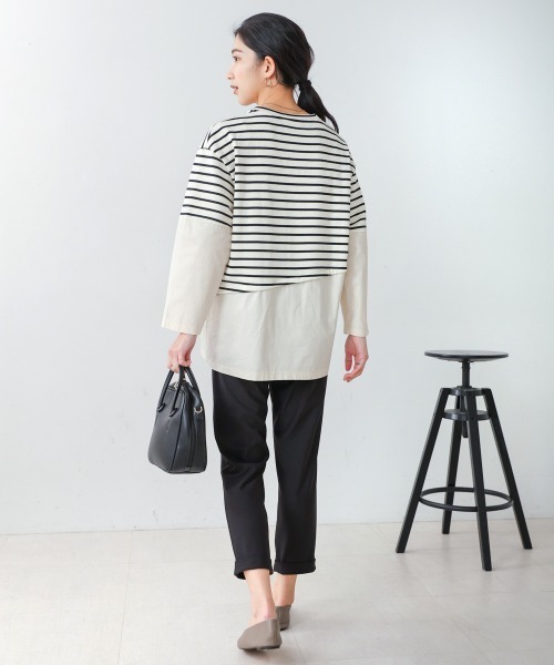 Bou Jeloud(ブージュルード)の「ボーダー斜め切替ドッキングトップス(Tシャツ/カットソー・レディース・オフホワイト/グレー・38)」の9枚目の写真