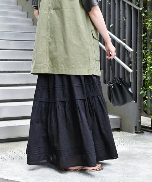 B.C STOCK（ベーセーストック）の「《追加2》ピンタックギャザースカート（スカート・レディース・ホワイト/ブラック・FREE）」の3枚目の写真