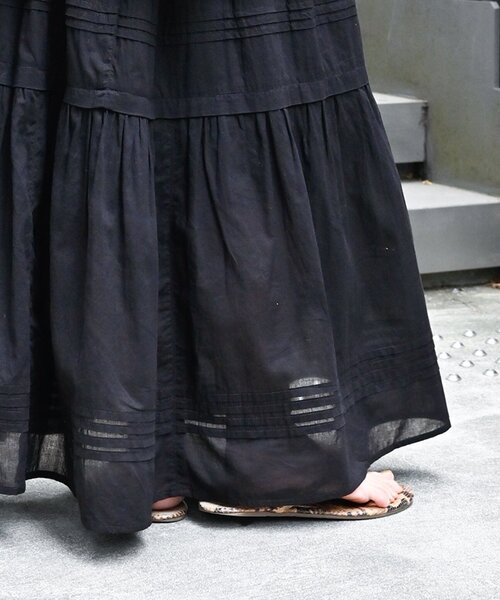 B.C STOCK（ベーセーストック）の「《追加2》ピンタックギャザースカート（スカート・レディース・ホワイト/ブラック・FREE）」の5枚目の写真