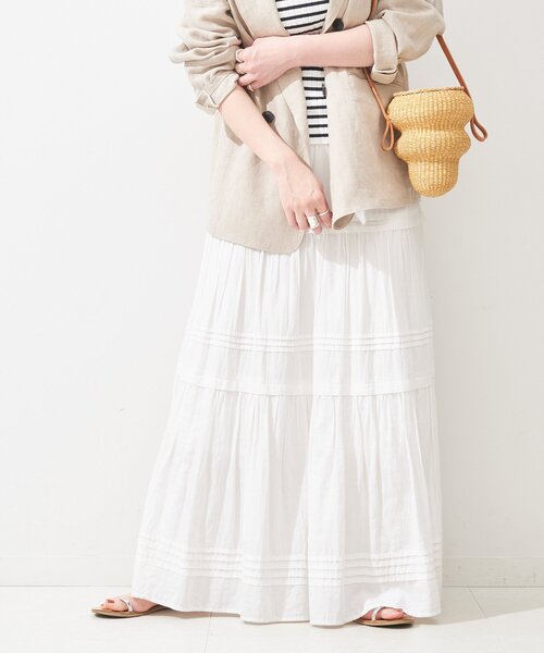 B.C STOCK（ベーセーストック）の「《追加2》ピンタックギャザースカート（スカート・レディース・ホワイト/ブラック・FREE）」の11枚目の写真