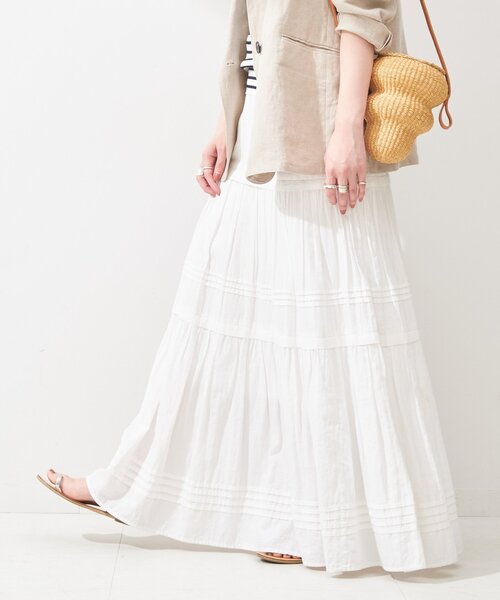 B.C STOCK（ベーセーストック）の「《追加2》ピンタックギャザースカート（スカート・レディース・ホワイト/ブラック・FREE）」の12枚目の写真