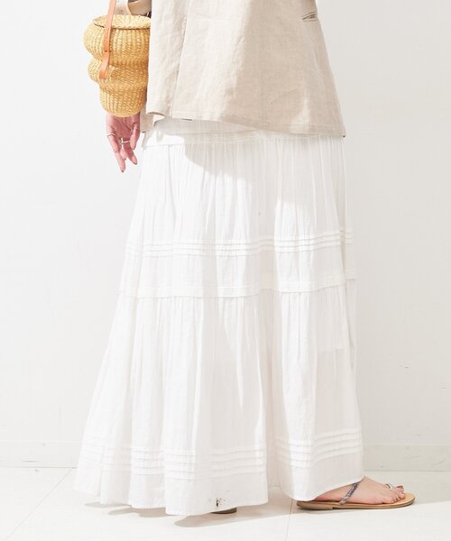 B.C STOCK（ベーセーストック）の「《追加2》ピンタックギャザースカート（スカート・レディース・ホワイト/ブラック・FREE）」の13枚目の写真