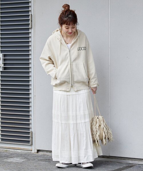 B.C STOCK（ベーセーストック）の「《追加2》ピンタックギャザースカート（スカート・レディース・ホワイト/ブラック・FREE）」の14枚目の写真