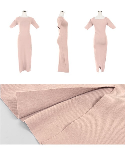 KOBE LETTUCE（コウベレタス）の「[ 岡部あゆみさんコラボ ]　選べるタイプとサイズスクエアボートネックニットワンピース（ワンピース・レディース・クリーム/アイボリー系/ブラウン系/ブラック/ブルーグレー/モカ/ブラック系/ブルー系/ピンク系/ライトピンク/ホワイト/ホワイト系/ネイビー系/ネイビー・S/S1/M1/M）」の16枚目の写真