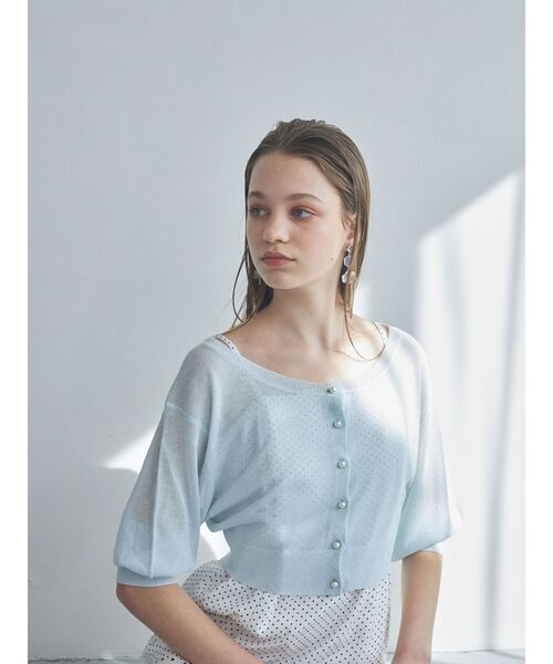 MERCURYDUO（マーキュリーデュオ）の「ラメシアー5分袖カーディガン（カーディガン/ボレロ・レディース・オフホワイト/ベビーピンク/ブルー・FREE）」の5枚目の写真